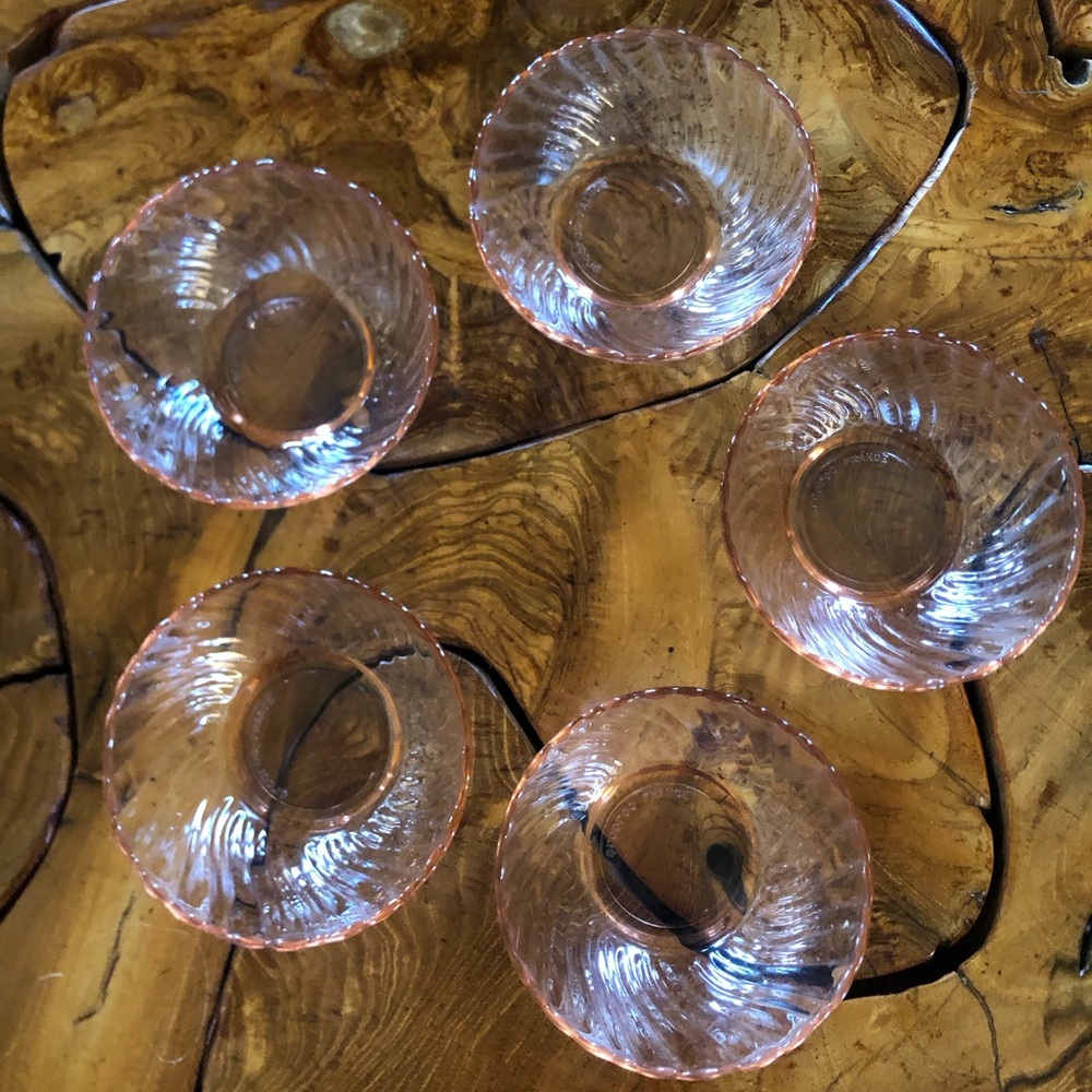 Vintage Arcoroc France Pink Swirl Rosaline Glass Bowls set of 5 - Picture 3 of 7